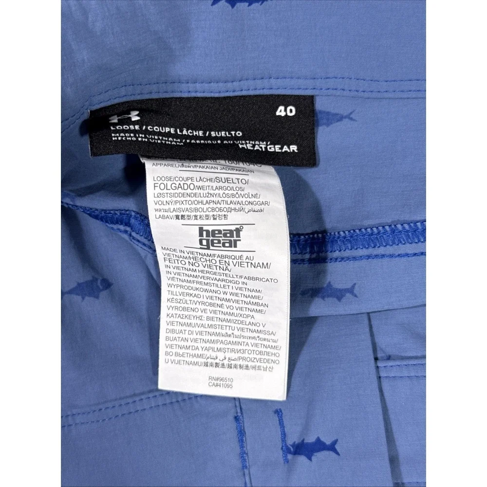 Under Armour Shorts Mens Size‎ 40 Blue Fish Print Performance Golf Preppy Casual